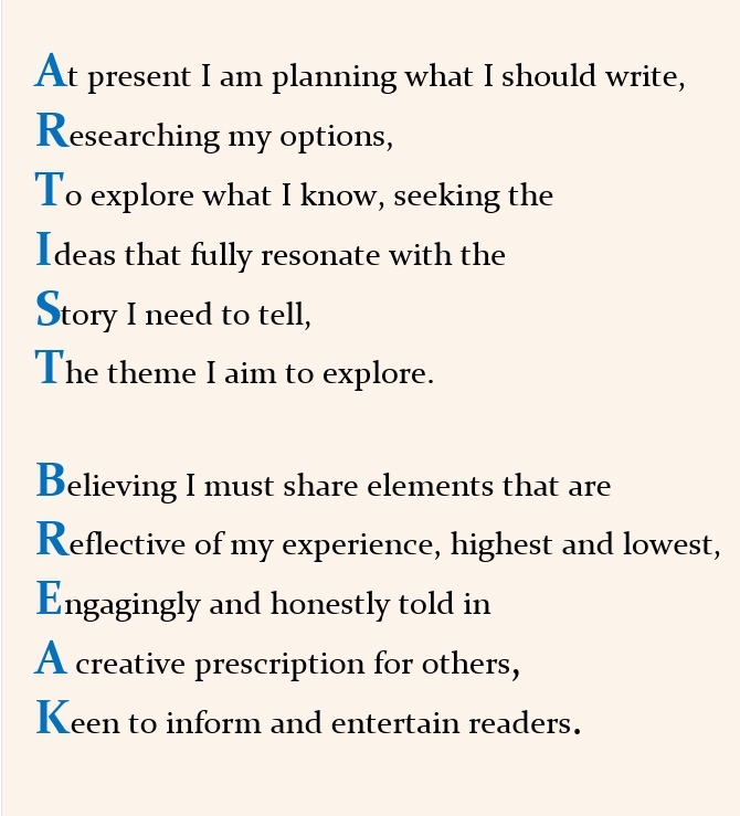 Artist Break verse written by Shirl Davis